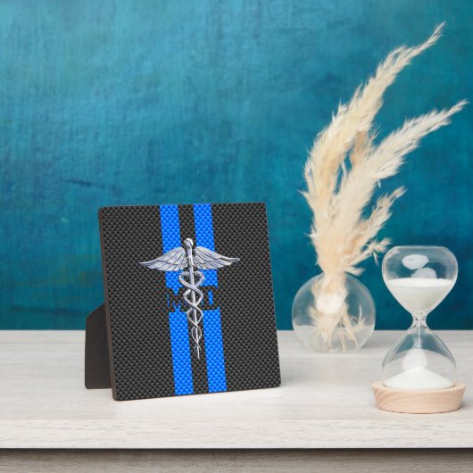 Medische arts MD Caduceus op koolstofvezel afdrukk Fotoplaat (Insitu)