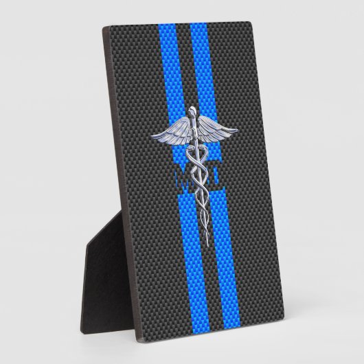 Medische arts MD Caduceus op koolstofvezel afdrukk Fotoplaat (Zijkant)