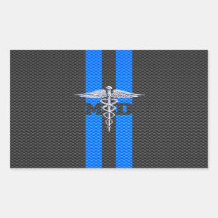 Medische arts MD Caduceus op koolstofvezel afdrukk Rechthoekige Sticker