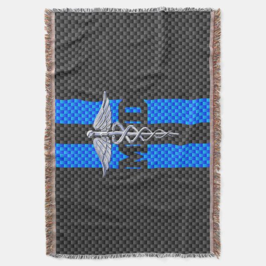 Medische arts MD Caduceus op koolstofvezeldek Deken (Voorkant Verticaal)