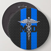 Medische arts MD Caduceus op koolstofvezeldek Ronde Button 6,0 Cm (Voorkant /achterkant)