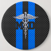 Medische arts MD Caduceus op koolstofvezeldek Ronde Button 6,0 Cm (Voorkant)