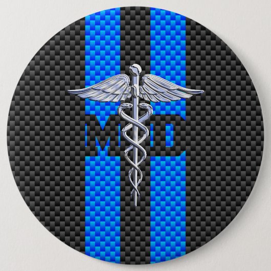 Medische arts MD Caduceus op koolstofvezeldek Ronde Button 6,0 Cm (Voorkant)