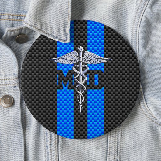 Medische arts MD Caduceus op koolstofvezeldek Ronde Button 6,0 Cm (In situ)