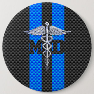 Medische arts MD Caduceus op koolstofvezeldek Ronde Button 6,0 Cm