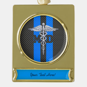 Medische arts MD Caduceus op koolstofvezeldek Verguld Banner Ornament
