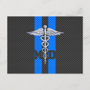 Medische arts MD Caduceus op koolstofvezelstijl Briefkaart