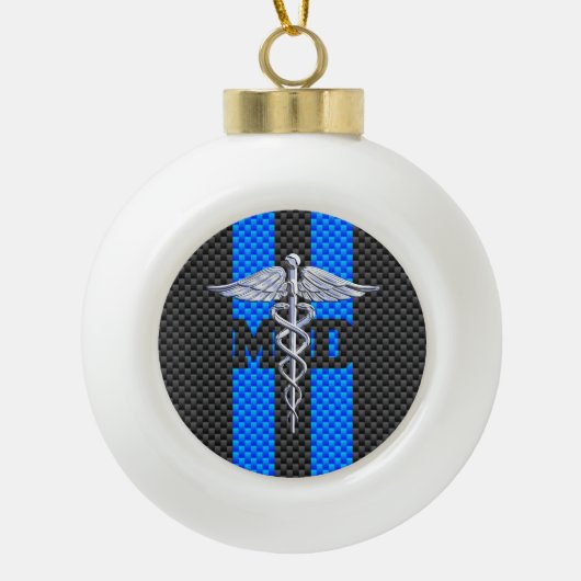 Medische arts MD Caduceus op koolstofvezelstijl Keramische Bal Ornament (Voorkant)