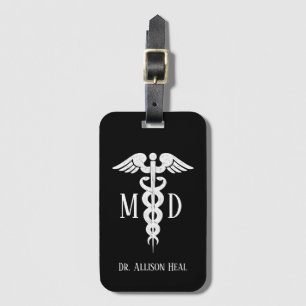 Medische arts MD Caduceus Symbool Gepersonaliseerd Bagagelabel