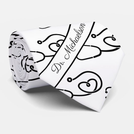 Medische arts Naam Stethoscoop Patroon Arts Stropdas (Opgerold)