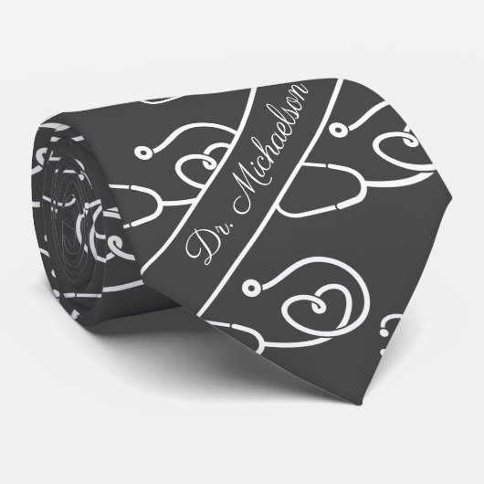Medische arts Naam Stethoscoop Patroon Arts Stropdas (Opgerold)