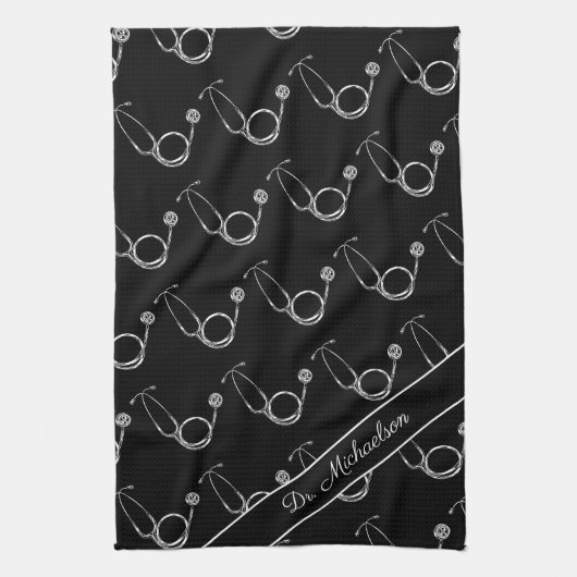 Medische arts Stethoscoop Patroon Arts Naam Theedoek (Verticaal)