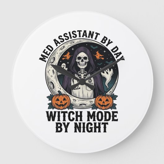 Medische Assistent Halloween Heks Vintage Gravure Grote Klok (Voorkant)