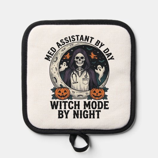 Medische Assistent Halloween Heks Vintage Gravure Pannenlap (Voorkant)