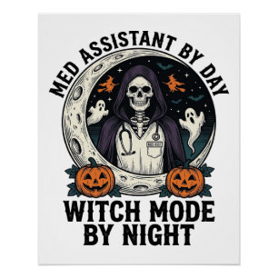 Medische Assistent Halloween Heks Vintage Gravure Perfect Poster
