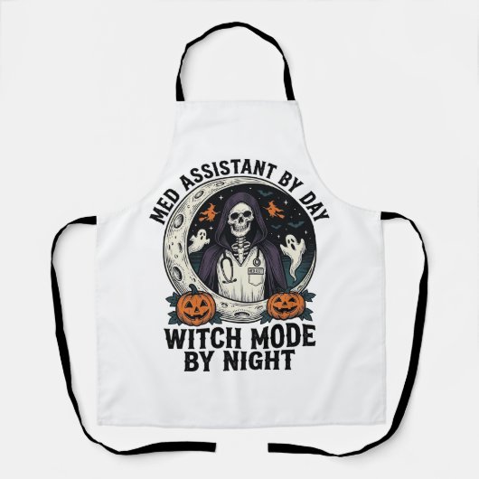 Medische Assistent Halloween Heks Vintage Gravure Schort (Voorkant)