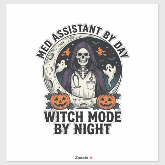Medische Assistent Halloween Heks Vintage Gravure Sticker (Vel)