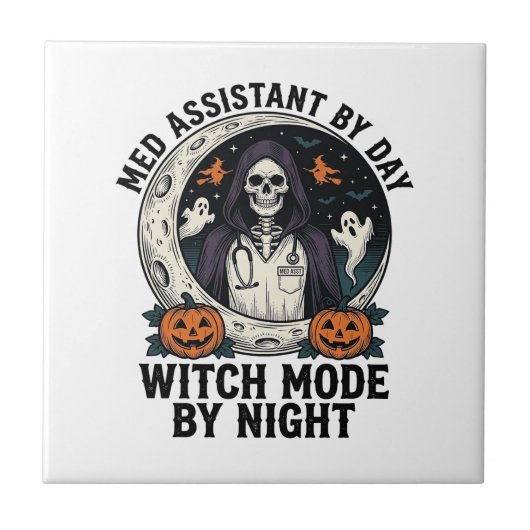 Medische Assistent Halloween Heks Vintage Gravure Tegeltje (Voorkant)