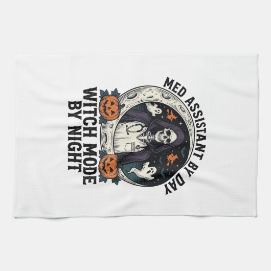 Medische Assistent Halloween Heks Vintage Gravure Theedoek (Horizontaal)