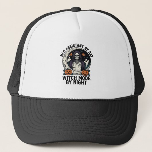 Medische Assistent Halloween Heks Vintage Gravure Trucker Pet (Voorkant)