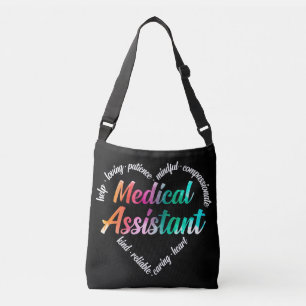 Medische assistent Hart Word Cloud Waterverf Crossbody Tas
