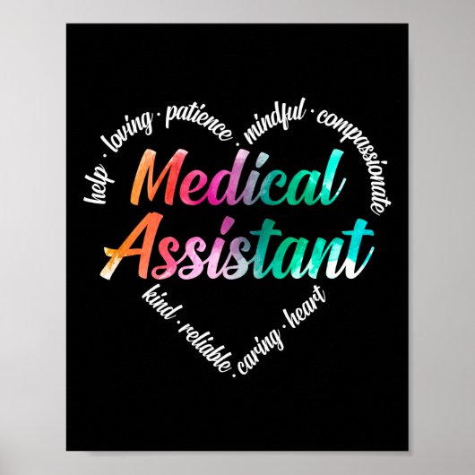 Medische assistent Hart Word Cloud Waterverf Poster (Voorkant)