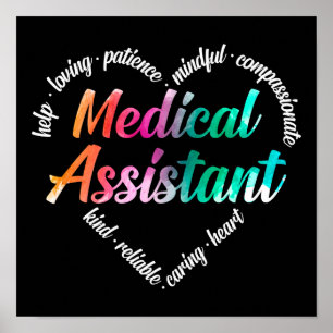 Medische assistent Hart Word Cloud Waterverf Poster
