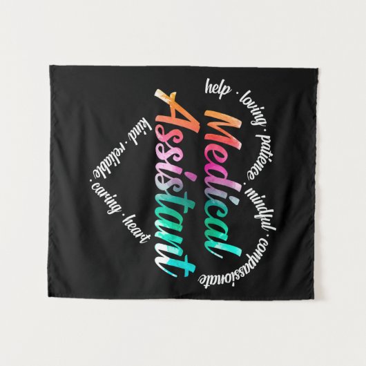 Medische assistent Hart Word Cloud Waterverf Wandkleed (Voorkant (horizontaal))