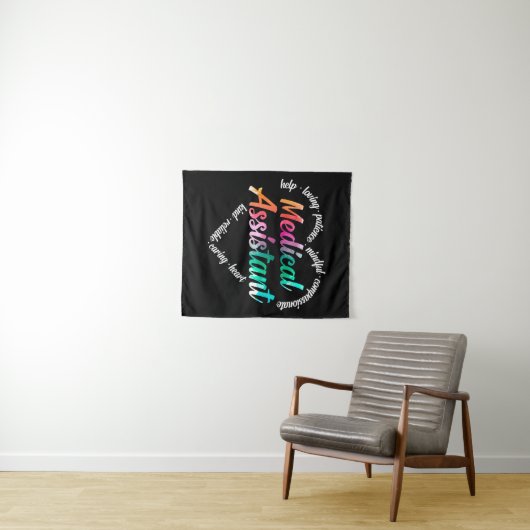 Medische assistent Hart Word Cloud Waterverf Wandkleed (In Situ (horizontaal))