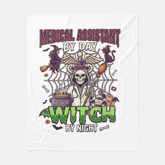 Medische Assistent Heks Skelet Spuit Ketel Fleece Deken (Voorkant)