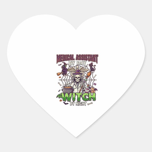Medische Assistent Heks Skelet Spuit Ketel  Hart Sticker (Voorkant)
