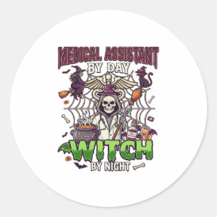 Medische Assistent Heks Skelet Spuit Ketel Ronde Sticker