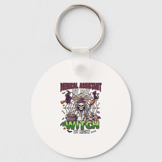 Medische Assistent Heks Skelet Spuit Ketel Sleutelhanger (Voorkant)