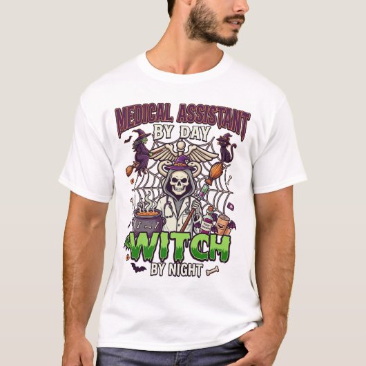 Medische Assistent Heks Skelet Spuit Ketel T-shirt (Voorkant)
