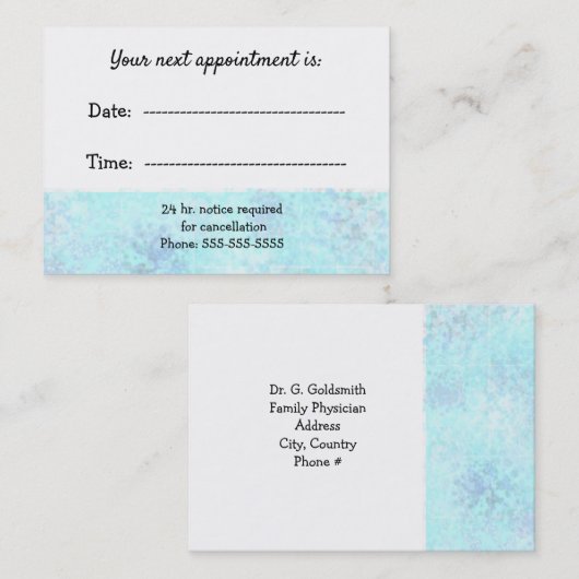 Medische benoeming Gespikkeld blauw Afsprakenkaartje (Voorkant / Achterkant)