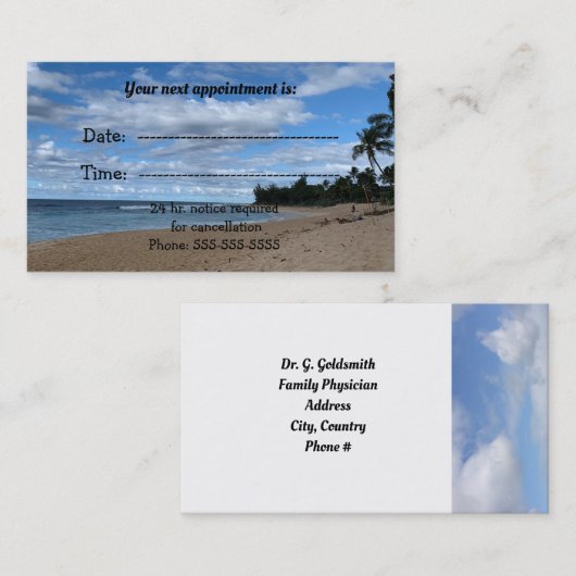 Medische benoeming op de strand afsprakenkaartje (Voorkant / Achterkant)