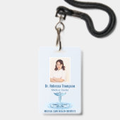 Medische Blauwe Caduceus Hermesstaf Foto ID Badge (Voorzijde met lanyard)