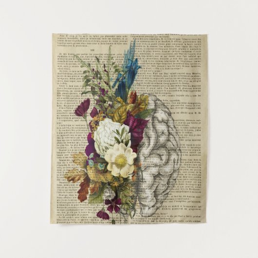 medische bloemige poster over hersen anatomie wandkleed (Voorkant)