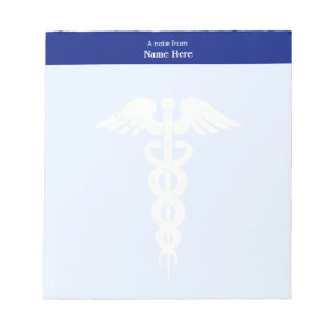 Medische Caduceus & Blauwe Header Eenvoudig Notitieblok