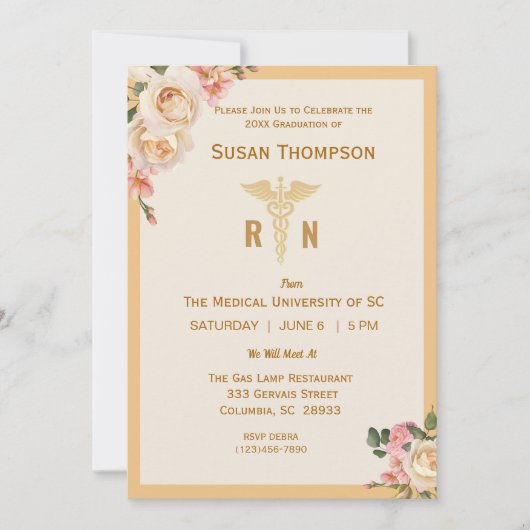 Medische Caduceus Bloemen Afstudeerder Feest Uitno Kaart (Voorkant)