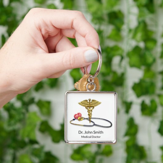 Medische Caduceus Goud & Stethoscoop met Hart Sleutelhanger (Hand)