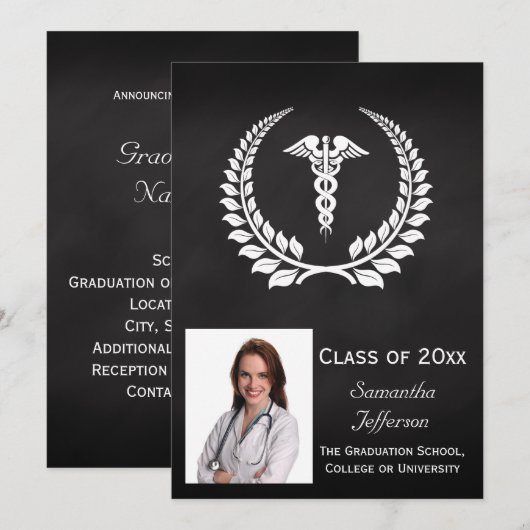 Medische Caduceus Laurier Kaart (Voorkant / Achterkant)