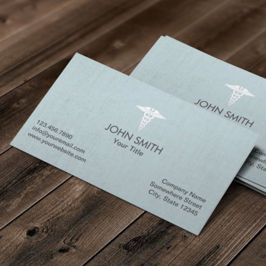 Medische Caduceus Symbool Faux Linnen Lichtblauw Visitekaartje