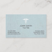 Medische Caduceus Symbool Faux Linnen Lichtblauw Visitekaartje (Voorkant)