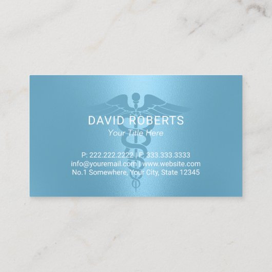 Medische Caduceus Symbool Modern Lichtblauw Visitekaartje (Achterkant)