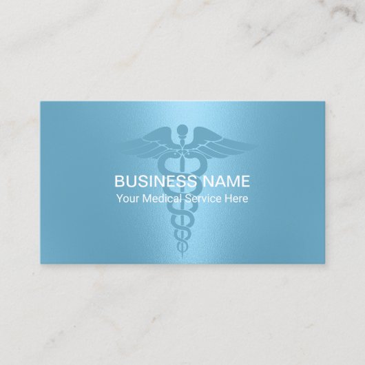 Medische Caduceus Symbool Modern Lichtblauw Visitekaartje (Voorkant)