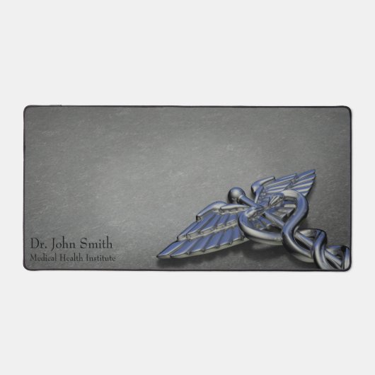 Medische Caduceus Symbool Zilver Chrome Profession Bureaumat (Voorkant)