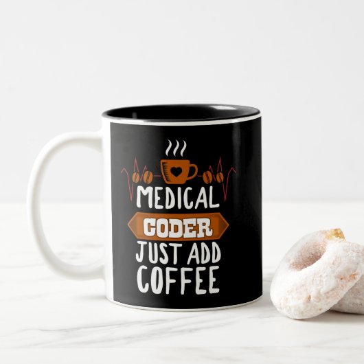 Medische codeer gewoon koffie-overs Hearbeat toevo Tweekleurige Koffiemok (Met donut)