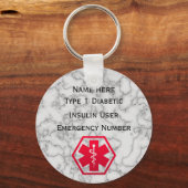 Medische diabetische waarschuwing Aangepast type 1 Sleutelhanger (Voorkant)