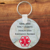 Medische diabetische waarschuwing Aangepast type 1 Sleutelhanger (Voorkant)